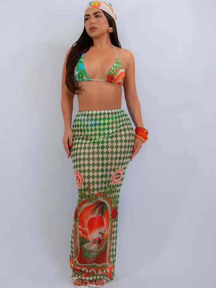 Ensemble jupe tropicale assortie pour femmes