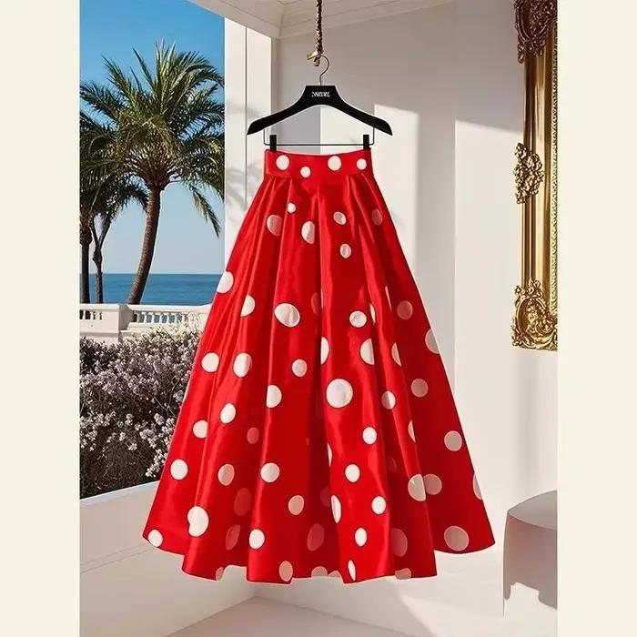 Jupes plissées évasées à pois imprimées tendance pour femme – Nouvelle collection d'été décontractée et élégante à taille haute élastique