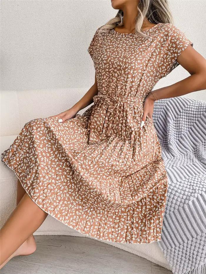 Robe longue plissée à fleurs pour femmes