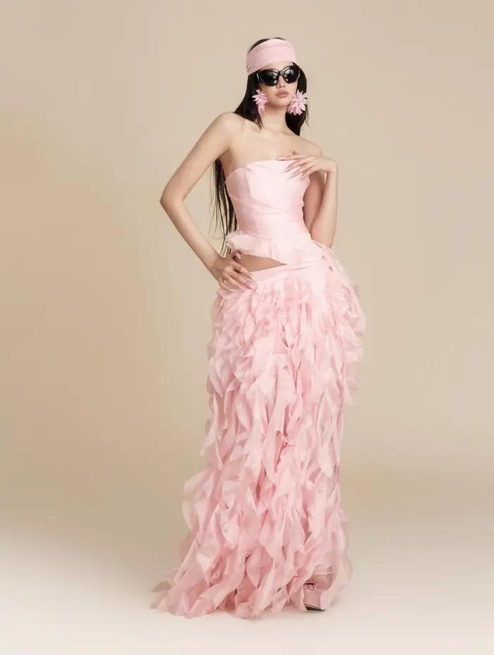 Jupe longue rose poudré pour femme