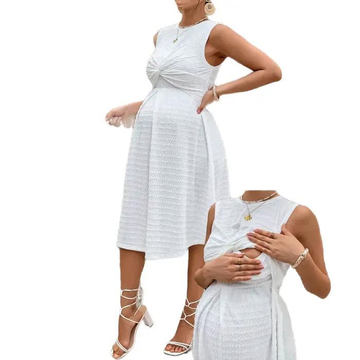 Robe pour femmes enceintes, robe mi-longue à manches courtes, robes et jupes de maternité élégantes, vêtements d'été pour la grossesse