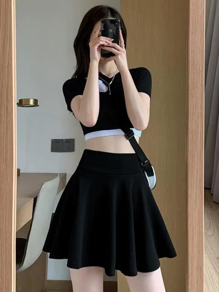 Jupe plissée mini pour femmes, style coréen, décontracté, élastique, polyester, coton, tour de taille empire, jupe de tennis, été printemps