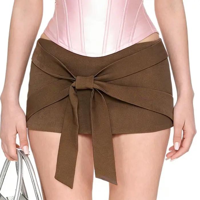 Jupe à nœud 2026 Nouvelle collection été avec ceinture couleur unie