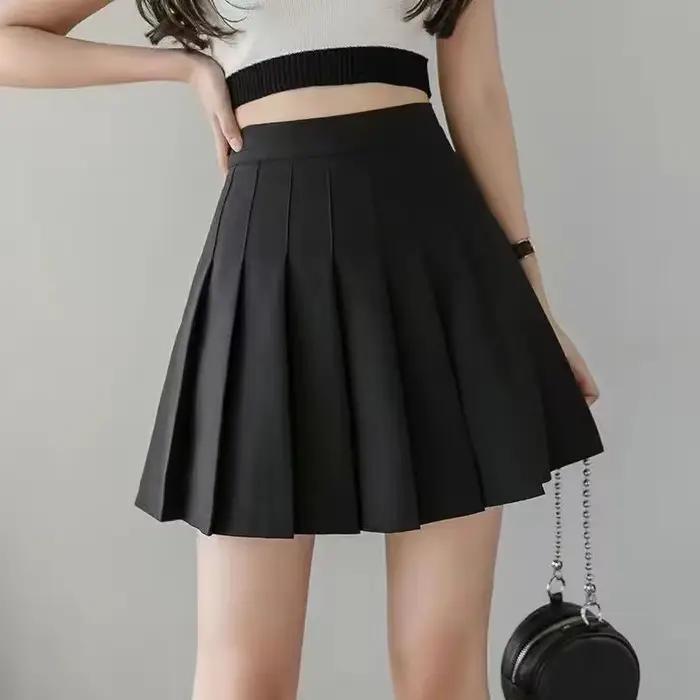 Jupe plissée taille haute pour femme, style JK, mini-jupe rayée, mode universitaire, jupe courte trapèze noire et blanche pour l'école ou le quotidien
