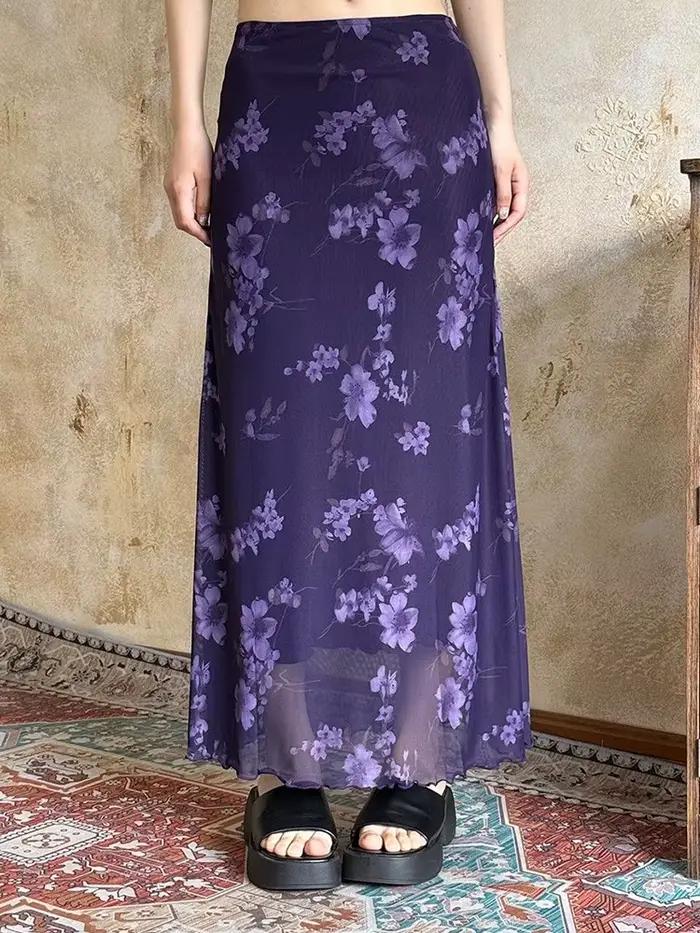 Jupe longue en maille florale pour femme
