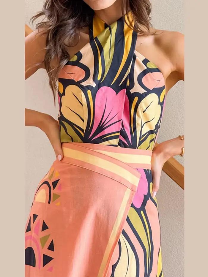Imprimé fendu droite coloré jupe longue femme Chic Baggy décontracté taille cintrée jupes ample mode femmes été