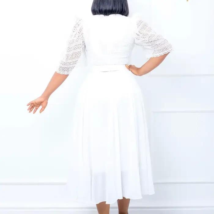 Robe blanche femmes fête longues robes volants dentelle mousseline de soie taille haute 2025 été fête de mariage robes élégant Vintage en vrac