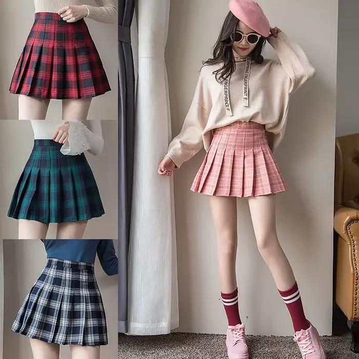 Harajuku jupe courte nouvelles femmes coréennes fermeture éclair taille haute école fille plissée Plaid Sexy Mini Style