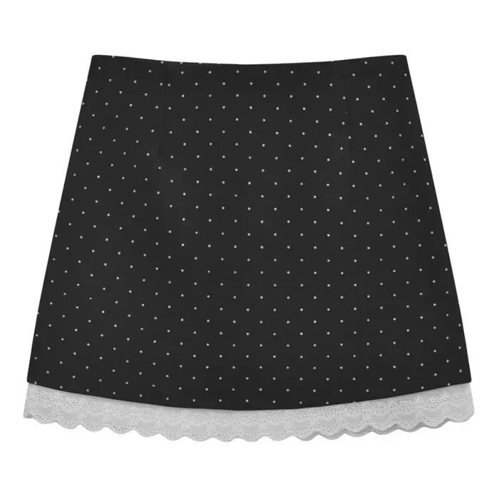 Jupe Courte Élégante et Charmante Taille Haute à Pois avec Dentelle Style Rétro Volants