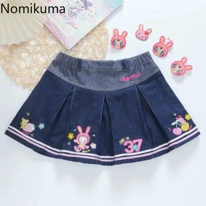 Denim Mini jupes 2025 Faldas Mujer De Moda mignon a-ligne douce Jupe été Chic Saia dessin animé broderie plissée Y2k
