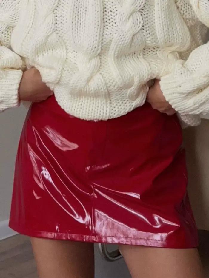 Mini jupe en cuir PU rouge Sexy pour femmes