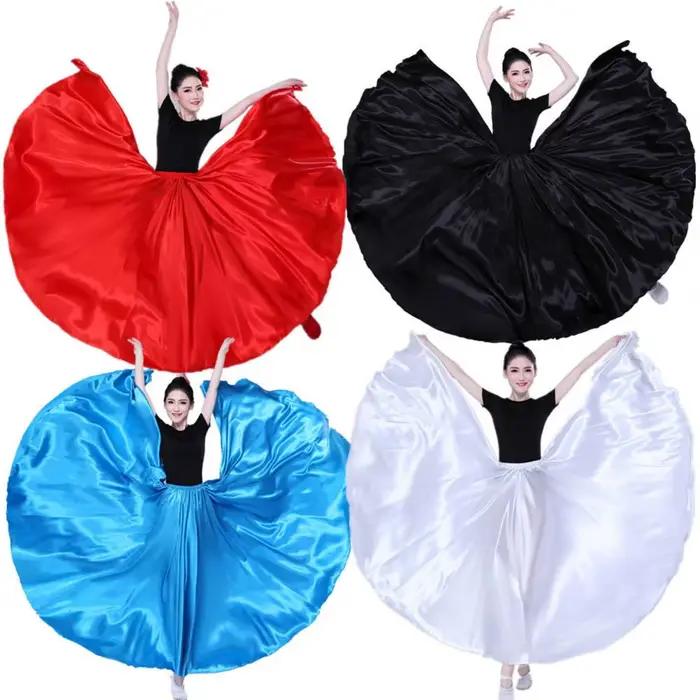Jupe de performance en satin monochrome avec taille haute élastique, jupe plissée, super grand ourlet, aréir espagnol pour balançoire