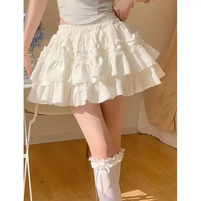 Jupe courte plissée multicouche style ballet en dentelle pour femme