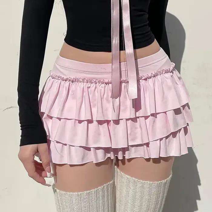 Mini-jupe rose à volants pour femme