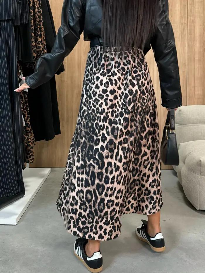 Jupe longue mi-mollet pour femme à imprimé léopard