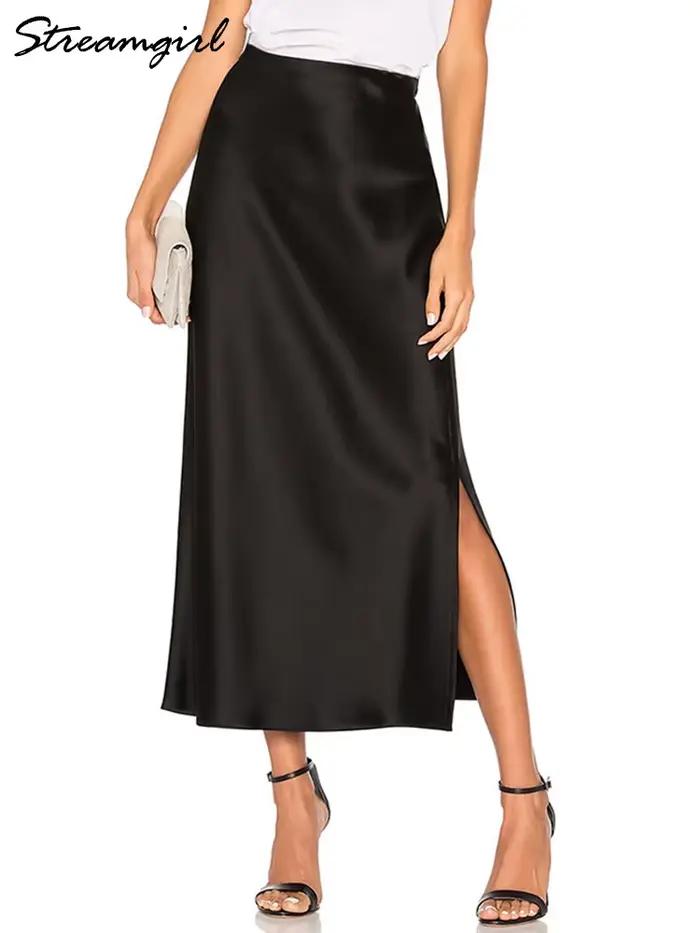Femmes été Beige jupes longues tendances 2025 taille haute Maxi jupe d'été rayonne soie crayon côté fente Satin