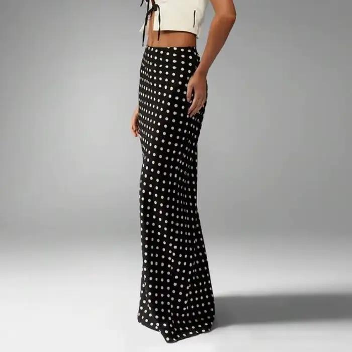 Mince Polk Dot jupe longue noir Chic élégant Vintage hanche taille haute rue Maxi jupes bureau dame trajet Streetwear 2025 décontracté
