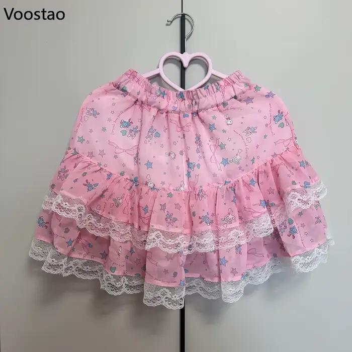 Mini jupe Style Lolita rose pour femmes