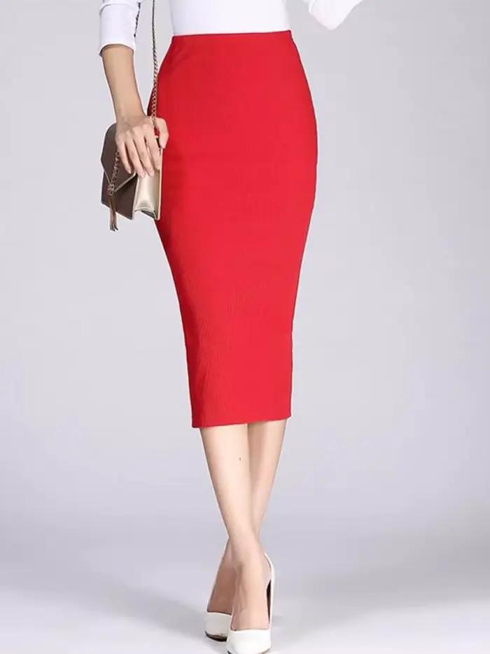 Jupe fendue extensible mi-mollet pour femme