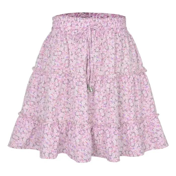 Jupes florales taille haute A-Line pour femmes, jupes d'été décontractées pour femmes, mode chic, lacets doux, belle, nouveau, 2025
