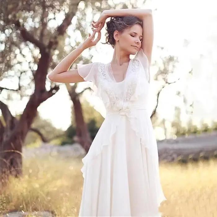 Robes de mariée de style bohème hippie personnalisées plage a-ligne dos nu robe