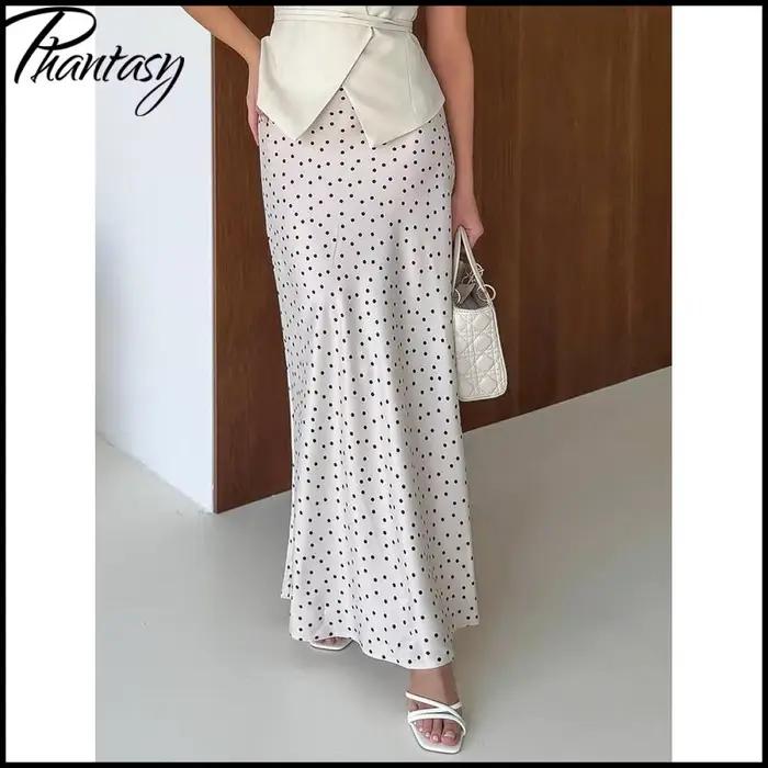 Jupe longue sirène en satin à pois pour femme