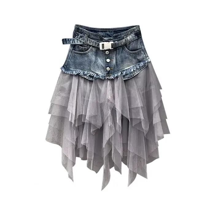 Jupe en jean taille haute pour femme