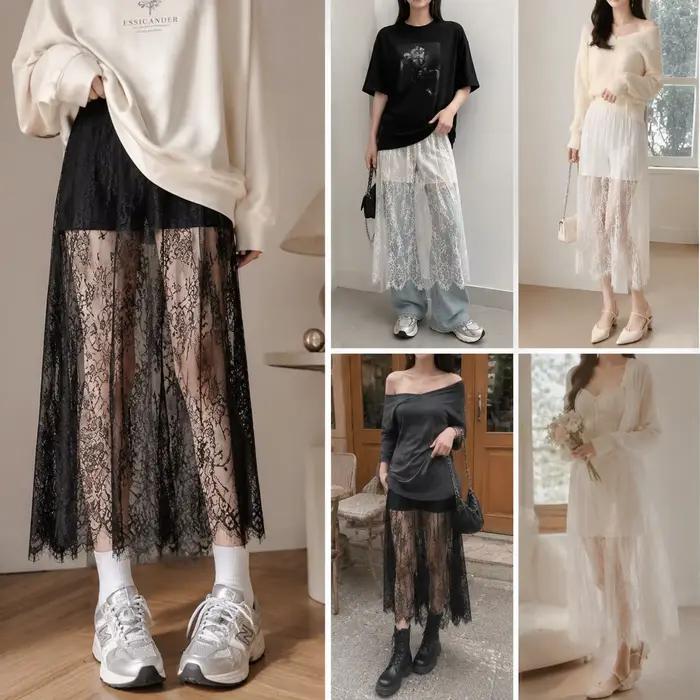 Jupons en dentelle florale 75 cm, jupons de sécurité anti-transparence, jupons en maille pour Cheongsam, streetwear et tenues de ville