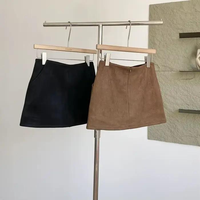 Jupe marron pour femme, nouvelle collection automne-hiver, taille basse, coupe trapèze, anti-transparence, courte