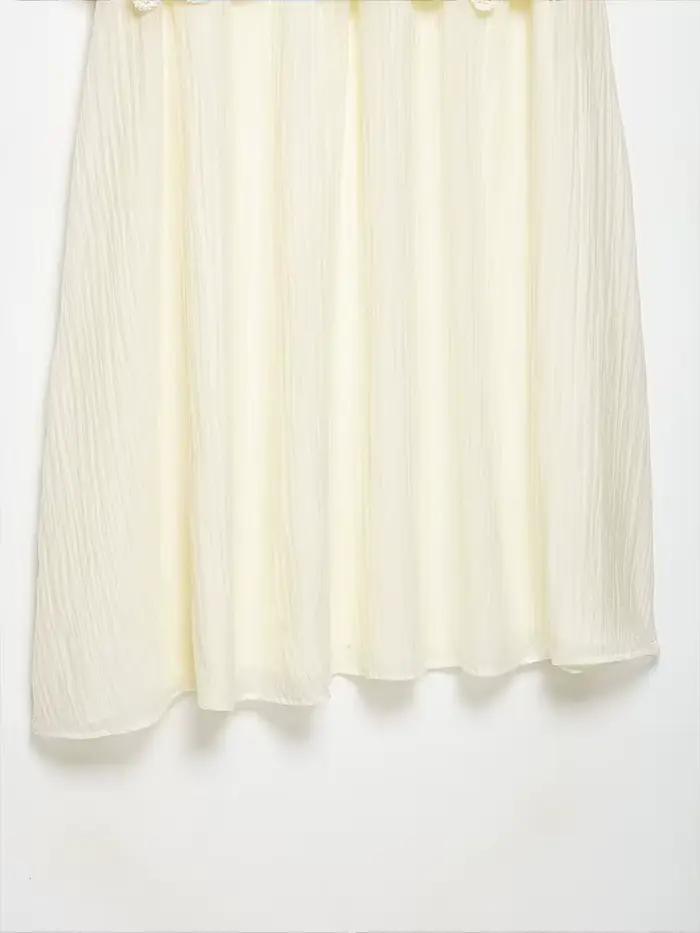 Jupe mi-longue décontractée en mousseline froissée respirante à taille haute en dentelle crochetée pour femme – Collection Printemps-Été