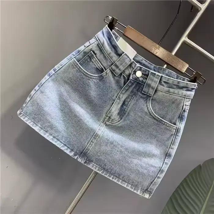 Femmes taille haute et mince bleu Denim été en forme de poire corps jupe été
