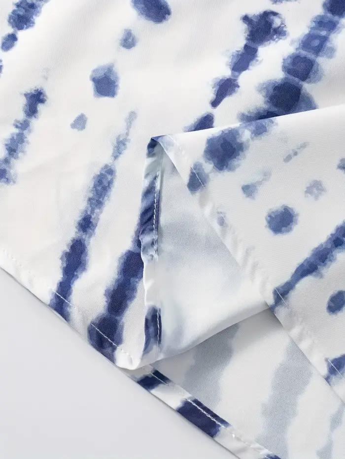 Jupe mi-longue décontractée pour femme, imprimé bleu encre, taille haute, coupe trapèze, plissée, taille élastique, pour l'été et le bureau
