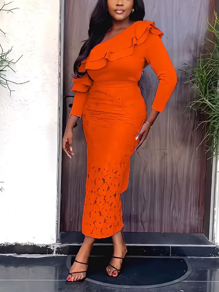 Robe longue sexy en dentelle à volants irréguliers pour femme