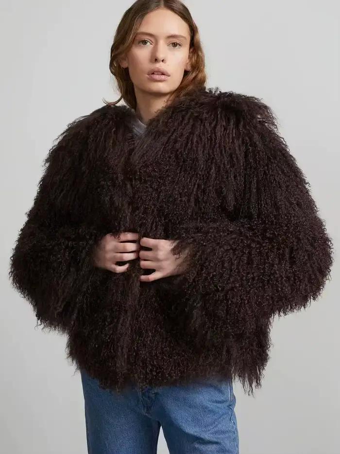 Manteau en fourrure de Mongolie pour femme, élégant, moelleux, couleur unie, épais, thermique, à manches longues, mode hiver, coupe oversize