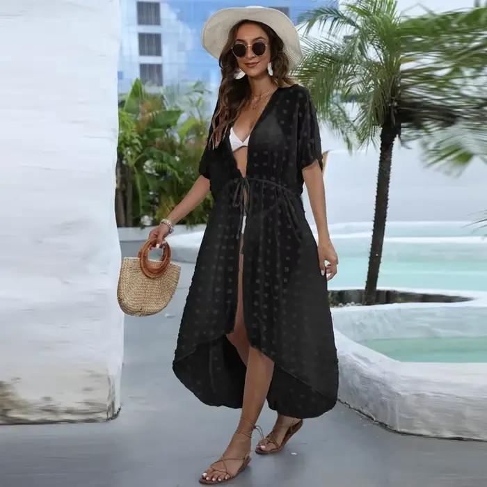 Robe de plage blanche pour femme avec patchwork, polyamide, noir et vert armée, pour la plage, la piscine et les occasions spéciales
