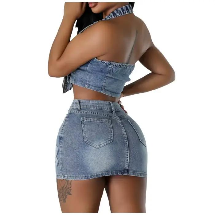 Ensemble jupe en jean pour femmes
