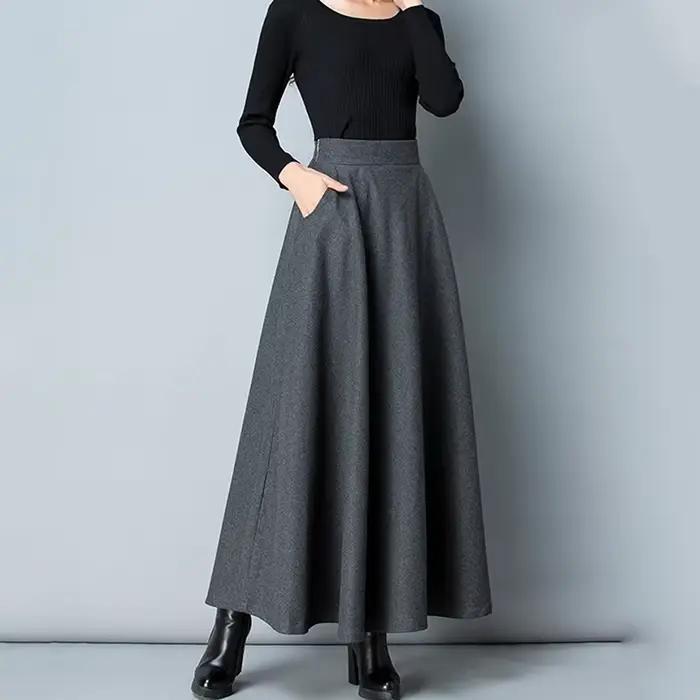 Jupe Lucyever en laine polyester élégante et décontractée pour femmes, automne-hiver, coupe mi-mollet, silhouette une ligne, polyvalente pour toutes les occasions