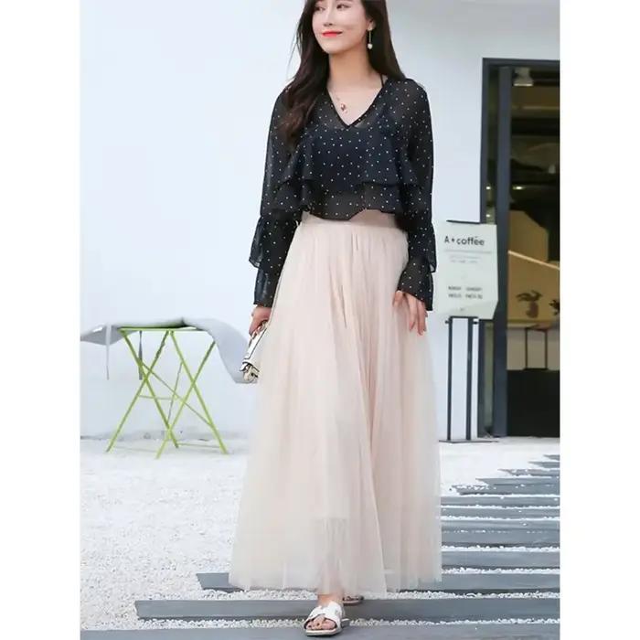 Jupe Vintage en Tulle pour Femme, Style Streetwear, Taille Haute Élastique, Plissée en Maille, Élégante Coréenne, Coupe Trapèze, pour l'Été et le Bureau