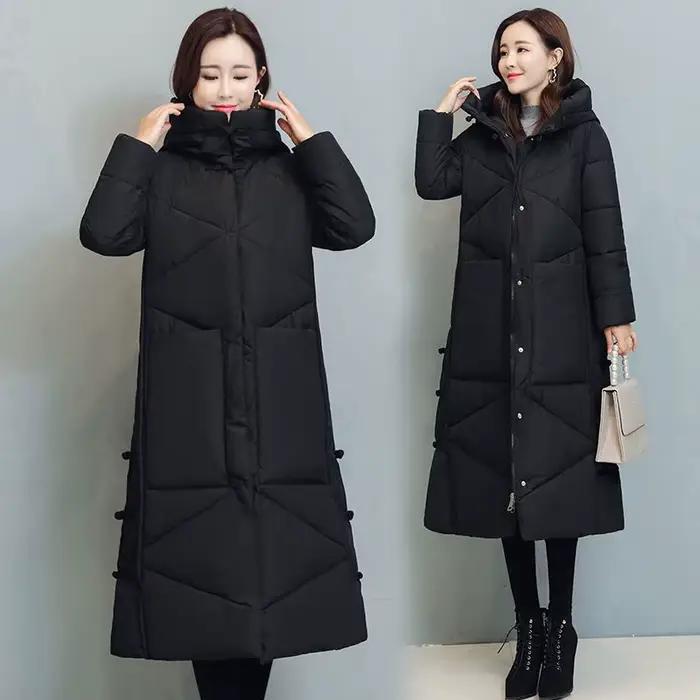 Hiver Long manteau femmes 2025 mode nouveau épaissir coton rembourré chaud neige vêtements d'extérieur en vrac femme coupe-vent à capuche veste Parkas