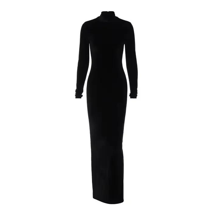 Robe fourreau sexy pour femme, col roulé, longue, plissée, moulante, en velours, maxi, pour printemps automne 2026, soirée, coupe ajustée, Vestidos