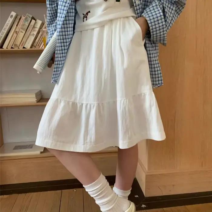 Femmes japonaises jupe décontractée printemps été 2025 taille haute une ligne cheville longueur mode