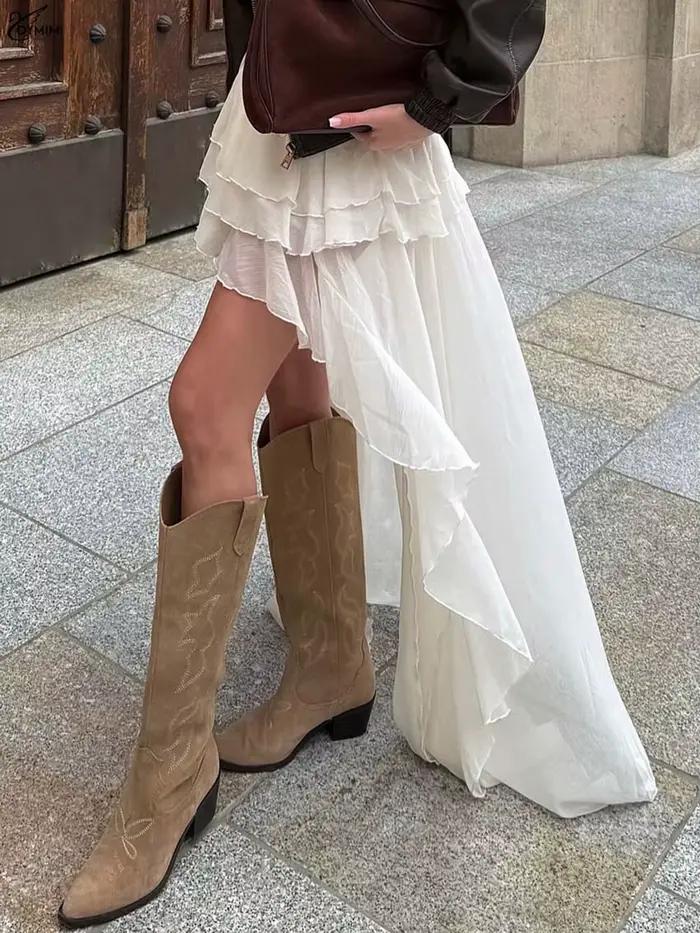 Oymimi décontracté abricot jupes amples pour les femmes mode taille haute jupes plissées élégant mince parole longueur jupe femme vêtements