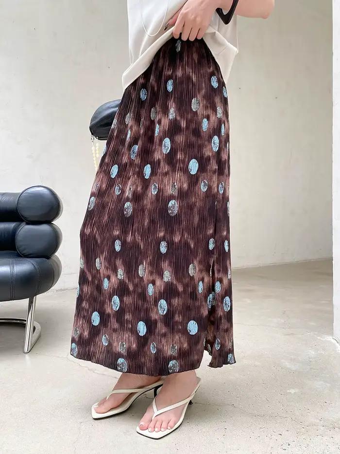 Jupe droite plissée à taille élastique pour femme, style rétro imprimé, texture décontractée, idéale pour l'été