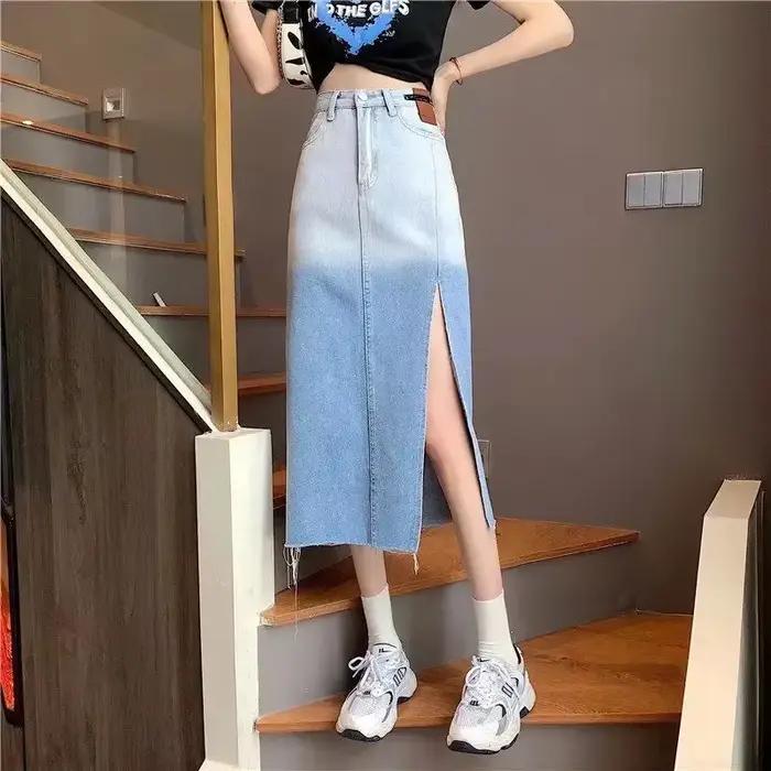 Jupe en jean taille haute avec fente pour femme