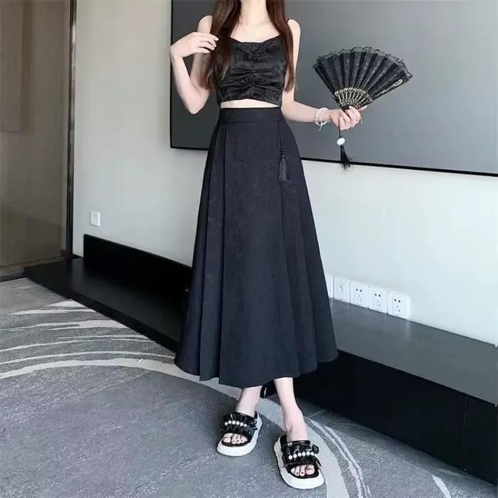 Nouvelle jupe de style chinois avec taille élastique, élégante et plissée