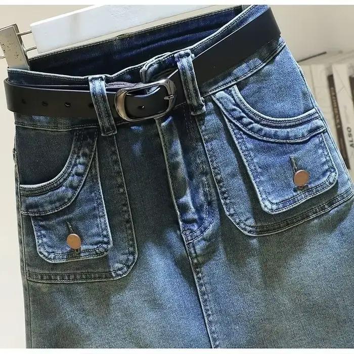 Jupe courte en jean bleu pour femme, mini jupe en jean avec poche, fermeture éclair, taille haute, sexy, rond, premium, V