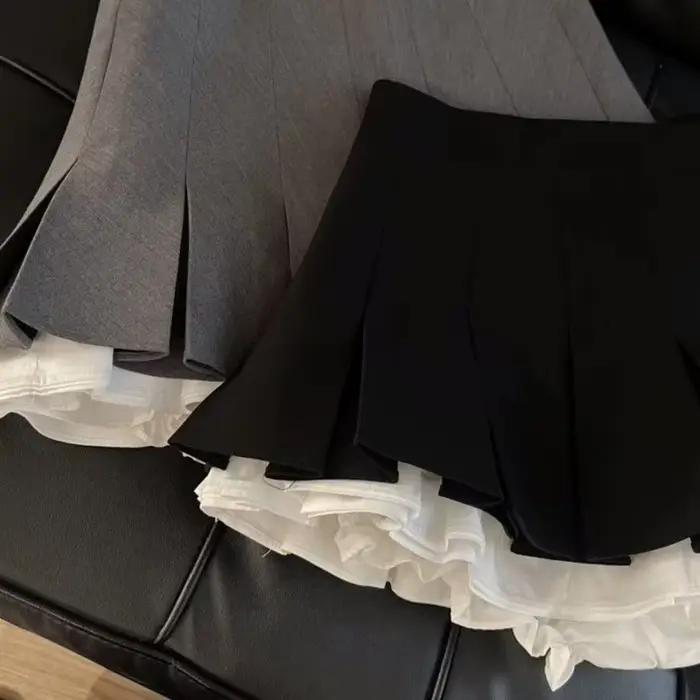 Mini jupe noire à volants pour femmes, jupe plissée en Patchwork coréen, taille haute japonaise, assortie à tout, jupe trapèze, nouvelle collection