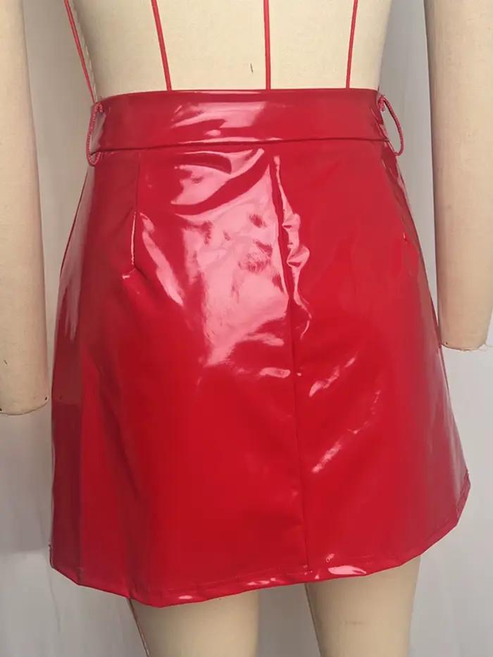 Mini jupe en cuir PU rouge Sexy pour femmes