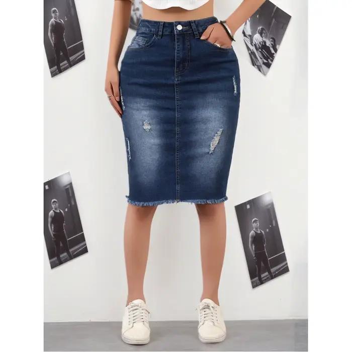 Jupe en jean décontractée bleu foncé pour femme