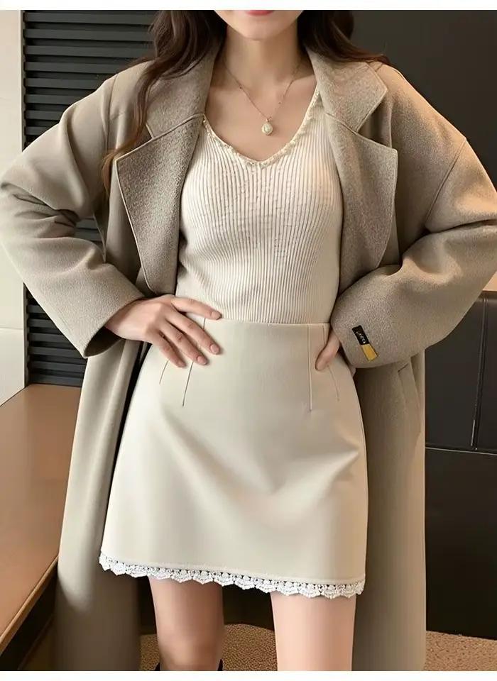 Jupe mi-longue en laine pour automne et hiver